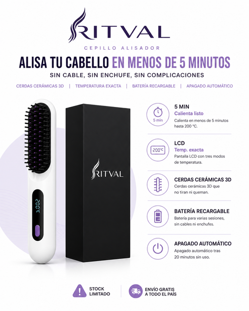 Mini Cepillo Alisador - Cabello de peluquería en 5 minutos. Donde sea. Sin cables