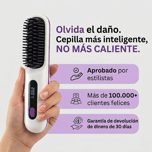 Mini Cepillo Alisador - Cabello de peluquería en 5 minutos. Donde sea. Sin cables