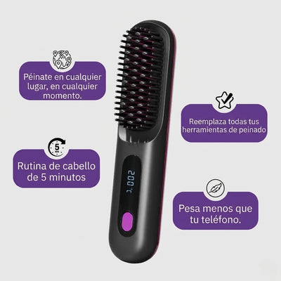 Mini Cepillo Alisador - Cabello de peluquería en 5 minutos. Donde sea. Sin cables