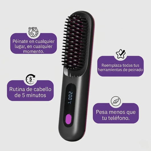 Mini Cepillo Alisador - Cabello de peluquería en 5 minutos. Donde sea. Sin cables